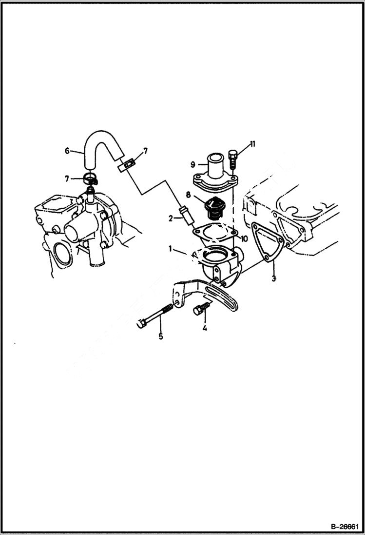 Схема запчастей Bobcat 316 - WATER FLANGE & THERMOSTAT Kubota D722 POWER UNIT