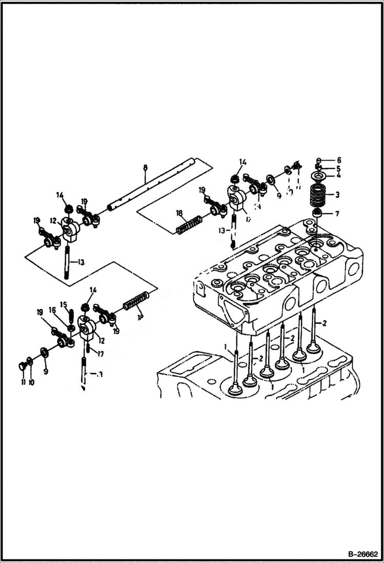 Схема запчастей Bobcat 316 - ROCKER ARM & VALVES Kubota D722 POWER UNIT