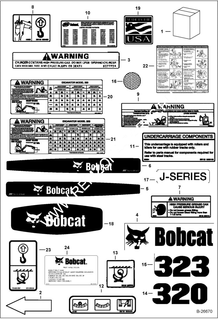 Схема запчастей Bobcat 323 - DECALS (Outside) ACCESSORIES & OPTIONS