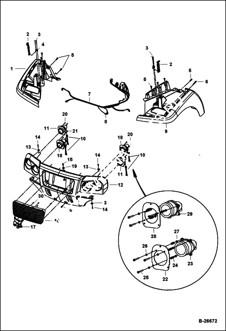 Схема запчастей Bobcat 2200 - FASCIA AND FENDERS MAIN FRAME