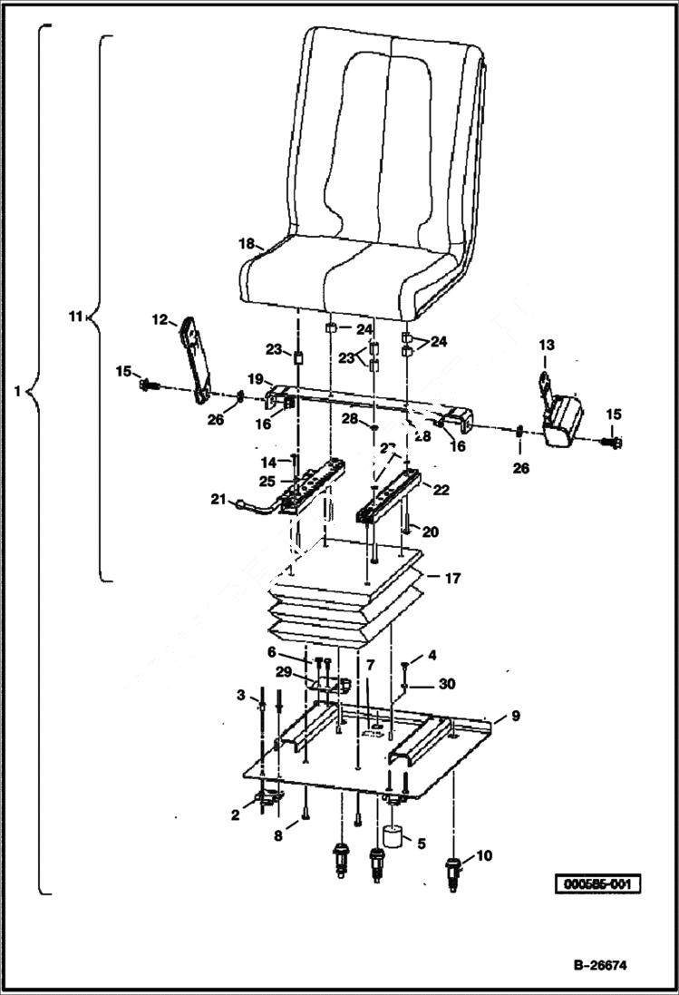 Схема запчастей Bobcat 2200 - DRIVER SUSPENSION SEAT MAIN FRAME