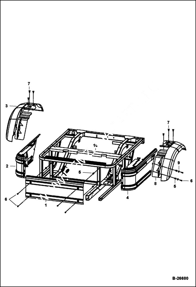 Схема запчастей Bobcat 2200 - SIDE PANELS AND REAR FENDERS MAIN FRAME