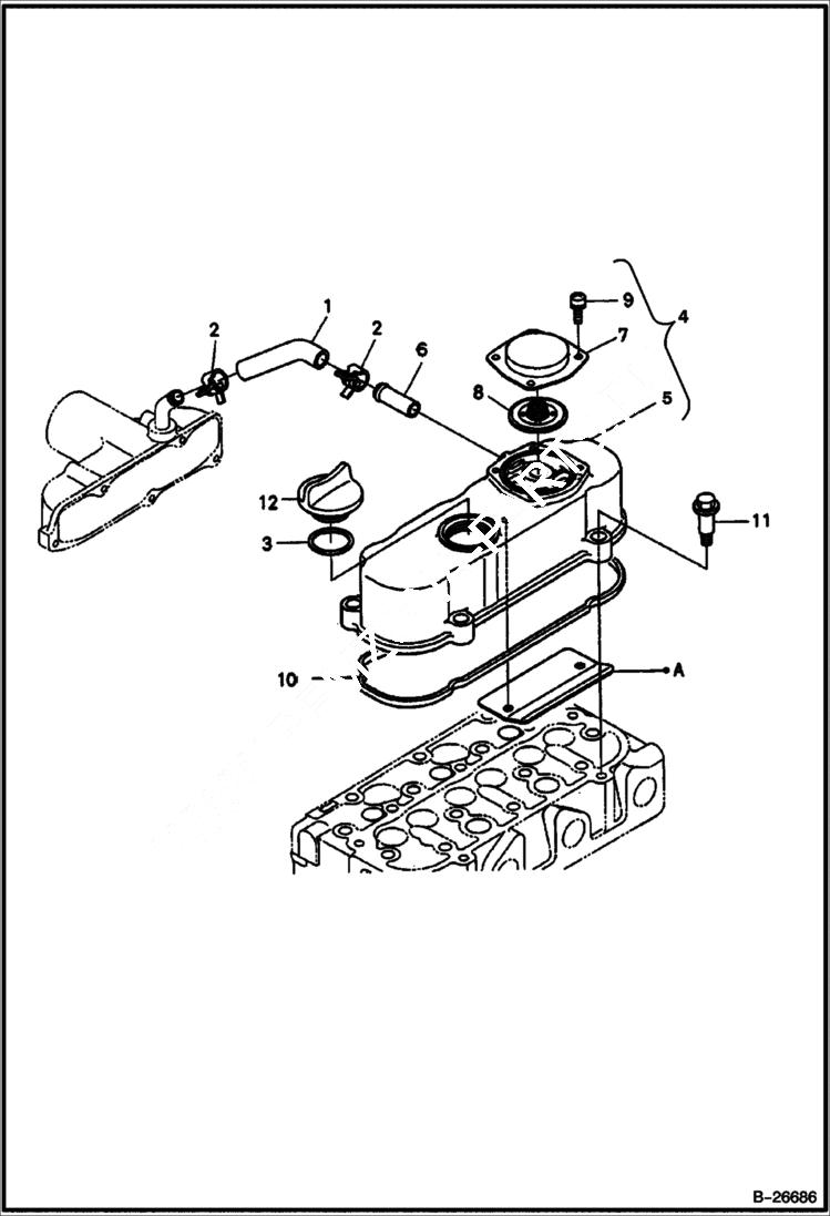 Схема запчастей Bobcat 316 - ROCKER ARM COVER Kubota D722 NA 522811 POWER UNIT