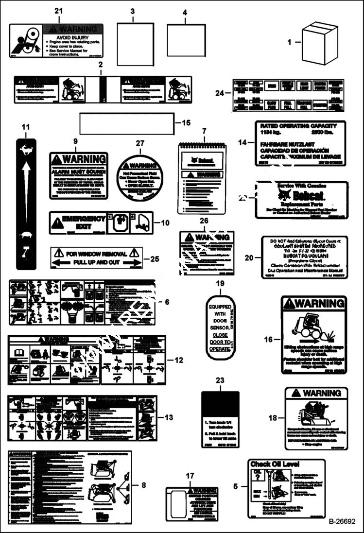 Схема запчастей Bobcat T-Series - DECALS (Inside) ACCESSORIES & OPTIONS