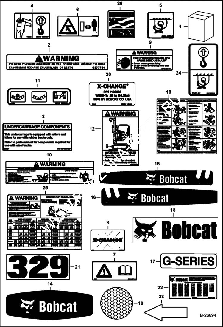 Схема запчастей Bobcat 329 - DECALS (Outside) ACCESSORIES & OPTIONS