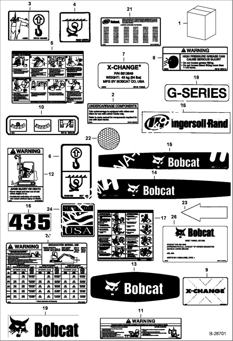 Схема запчастей Bobcat 435 - DECALS (Outside) ACCESSORIES & OPTIONS