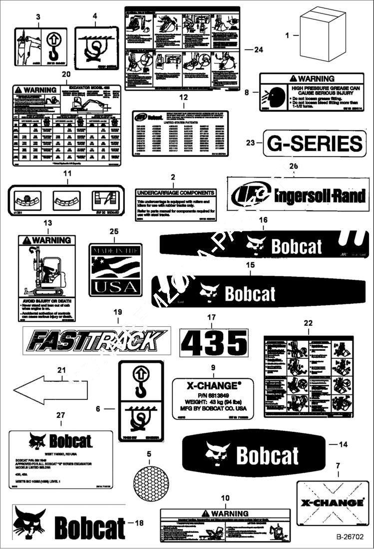 Схема запчастей Bobcat 435 - DECALS (Outside) ACCESSORIES & OPTIONS