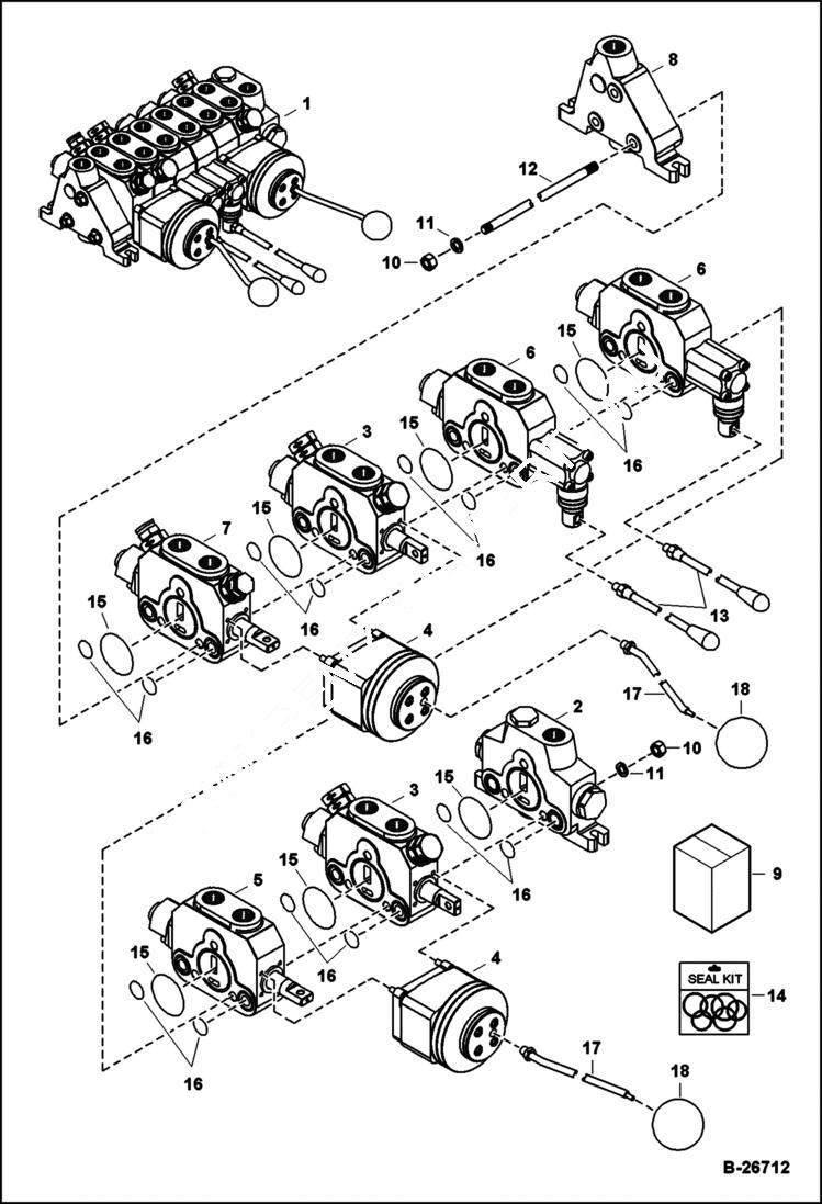 Схема запчастей Bobcat BL570 - HYDRAULIC CIRCUITRY (Center Mount Valve Assy) HYDRAULIC SYSTEM