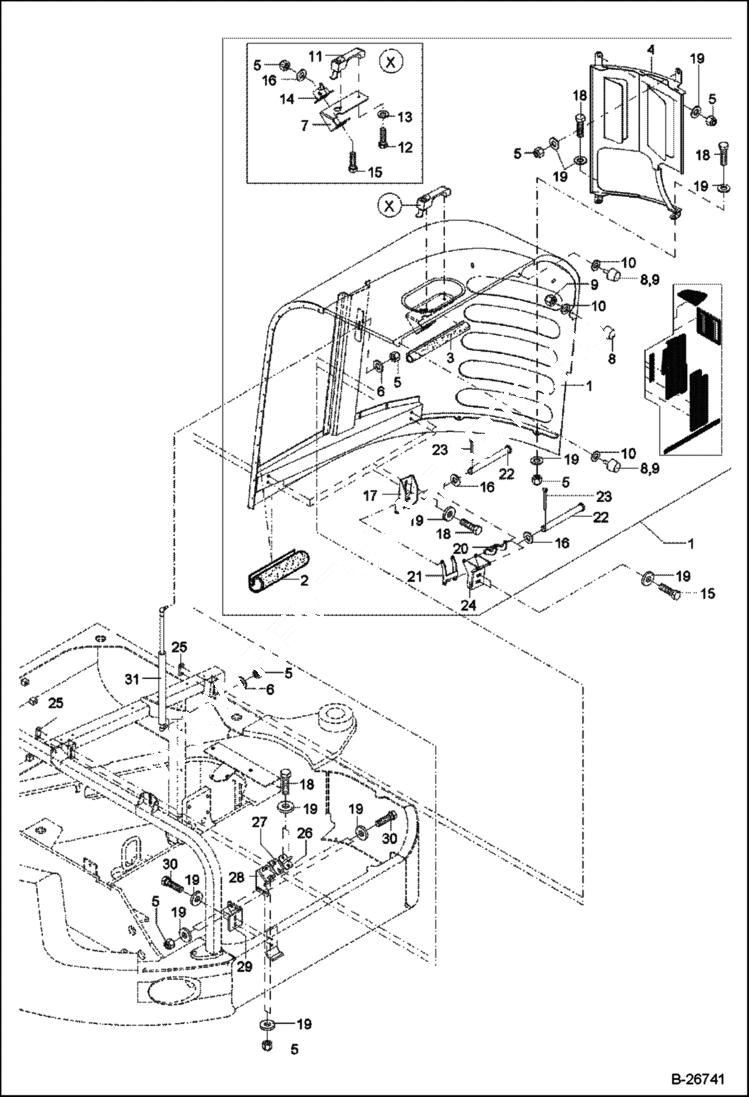 Схема запчастей Bobcat 442 - ENGINE HOOD 5289 11314 & Above MAIN FRAME