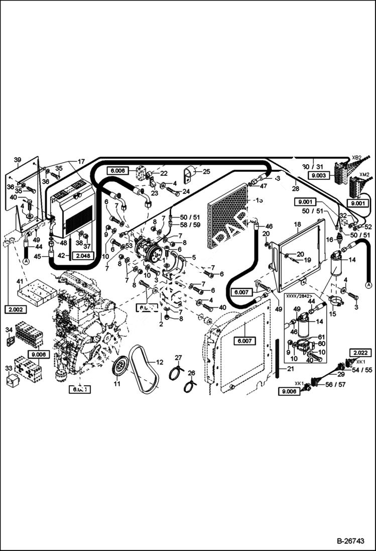 Схема запчастей Bobcat 442 - AIR CONDITIONING 5289 11022 & Above MAIN FRAME