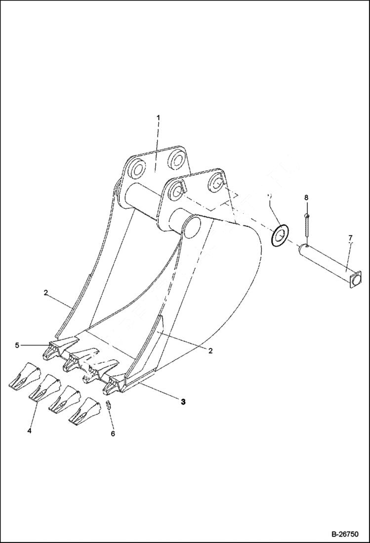 Схема запчастей Bobcat 442 - BUCKET Direct Mounted 300, 450, 500, 600, 800, 900mm ACCESSORIES & OPTIONS