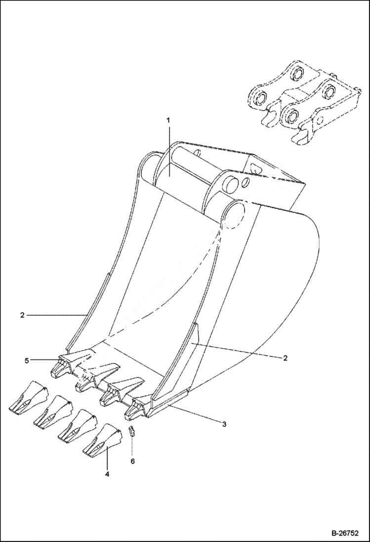 Схема запчастей Bobcat 442 - BUCKET Quick Release MS08 300, 400, 450, 500, 600, 800mm ACCESSORIES & OPTIONS