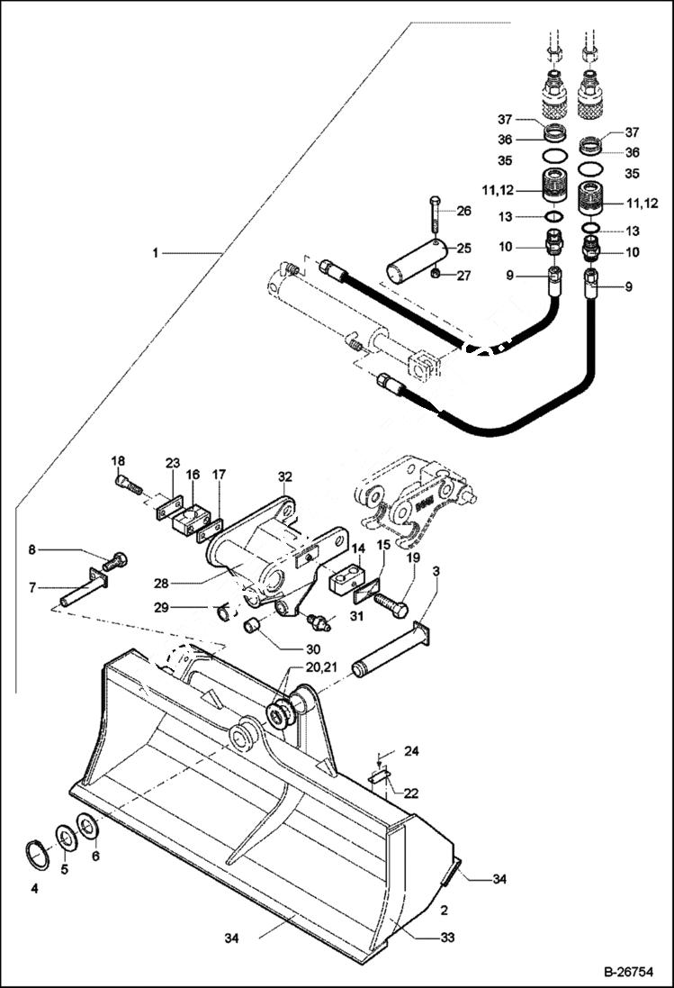 Схема запчастей Bobcat 442 - BUCKET Swiveling - Quick Release 1250mm ACCESSORIES & OPTIONS