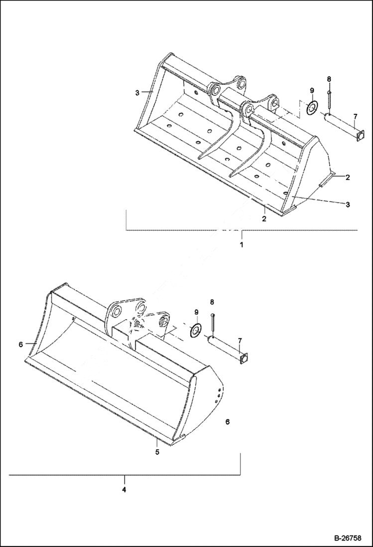 Схема запчастей Bobcat 442 - DITCH CLEANING BUCKET Direct Mounted ACCESSORIES & OPTIONS