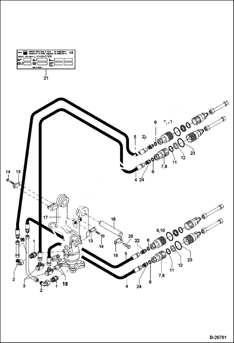 Схема запчастей Bobcat 442 - HYDRAULIC INSTALLATION With Grab Suspension Direct Mounted - Type GM2 ACCESSORIES & OPTIONS