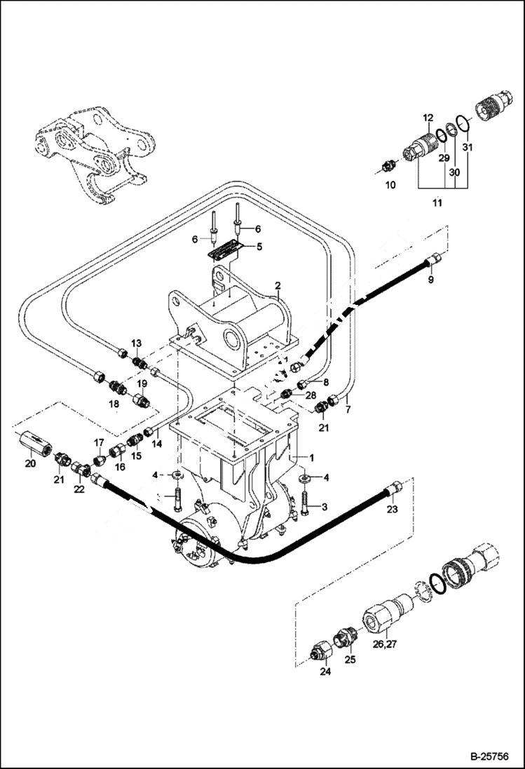 Схема запчастей Bobcat 442 - HYDRAULIC INSTALLATION Transverse Cutting Unit Type WS30 ACCESSORIES & OPTIONS