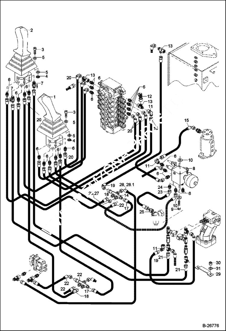 Схема запчастей Bobcat 442 - HYDRAULIC INSTALLATION Pilot Control Working Equipment ACCESSORIES & OPTIONS