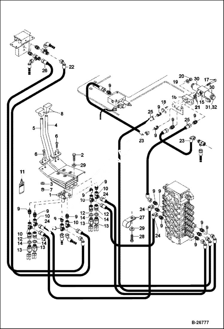 Схема запчастей Bobcat 442 - HYDRAULIC INSTALLATION Pilot Control - Travel - Additonal Outlet 5289 11380 & Above HYDRAULIC SYSTEM