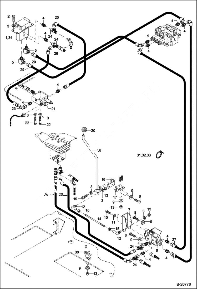 Схема запчастей Bobcat 442 - HYDRAULIC INSTALLATION Pilot Control - Dozer Blade, Articulation 5289 11380 & Above HYDRAULIC SYSTEM