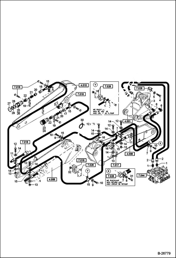 Схема запчастей Bobcat 442 - HYDRAULIC INSTALLATION Additional Circuit Circular HYDRAULIC SYSTEM