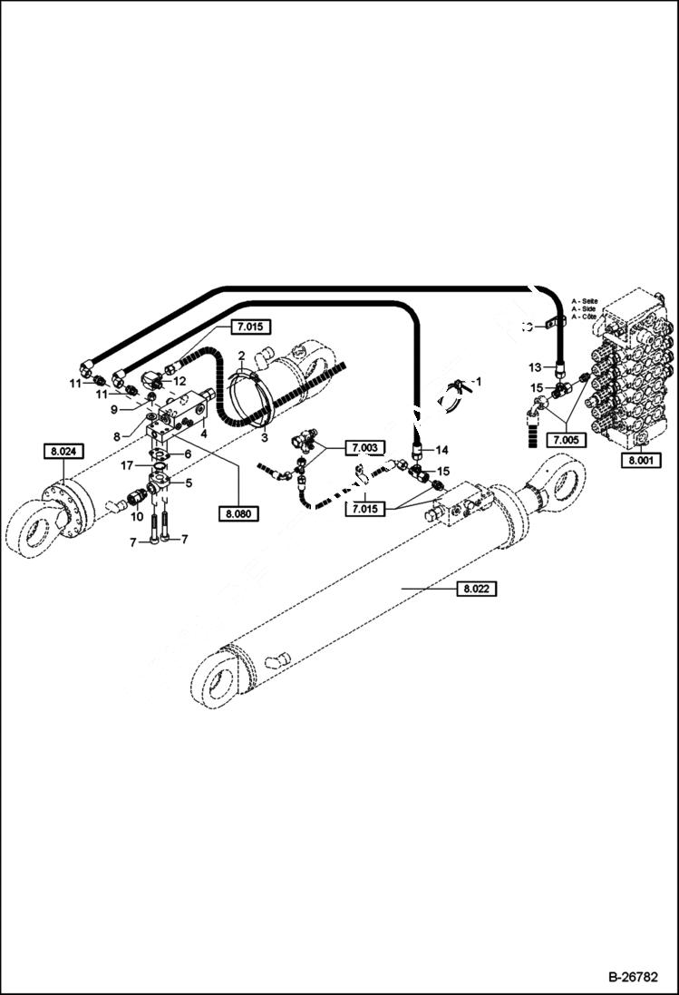 Схема запчастей Bobcat 442 - HYDRAULIC INSTALLATION Load Holding Valve Dipper Arm - Mono HYDRAULIC SYSTEM