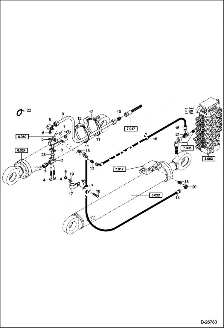 Схема запчастей Bobcat 442 - HYDRAULIC INSTALLATION Load Holding Valve Dipper Arm - Circular HYDRAULIC SYSTEM