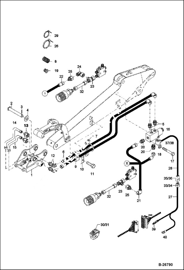 Схема запчастей Bobcat 442 - HYDRAULIC INSTALLATION HM08 at Mono Boom Quick Mount Hitch-Lehnhoff ACCESSORIES & OPTIONS