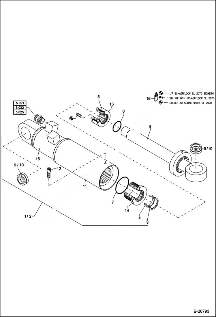 Схема запчастей Bobcat 442 - HYDRAULIC CYLINDER Swiveling Bucket 1500mm HYDRAULIC SYSTEM