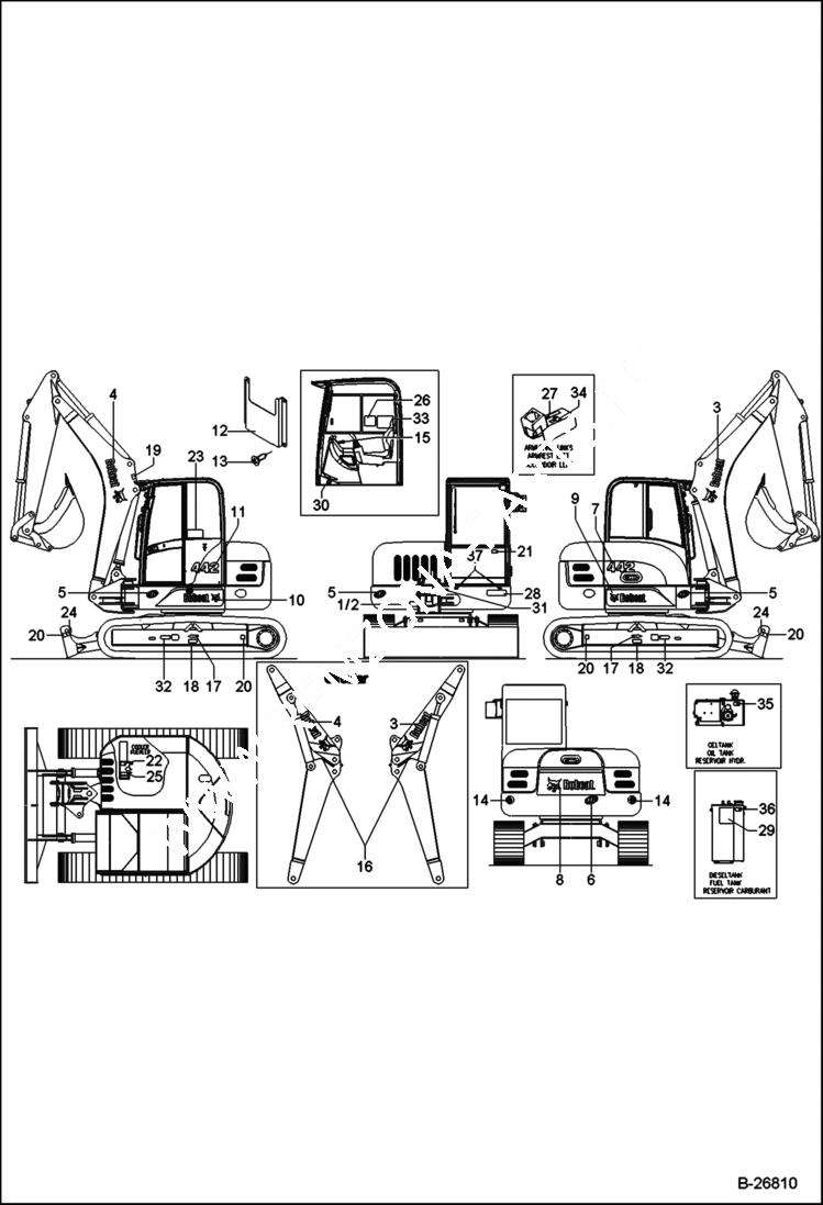 Схема запчастей Bobcat 442 - DECALS ACCESSORIES & OPTIONS