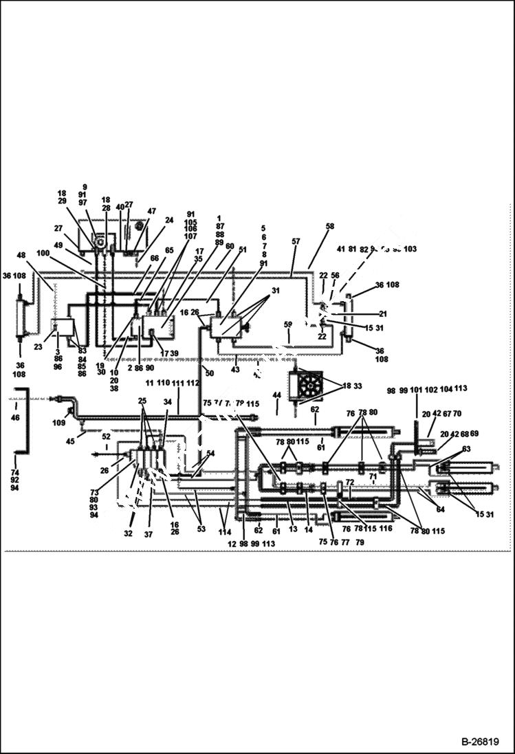 Схема запчастей Bobcat BL570 - HYDRAULIC CIRCUITRY (BL570) 5706 11024 & Below (BL575) 5720 11006 & Below HYDRAULIC SYSTEM