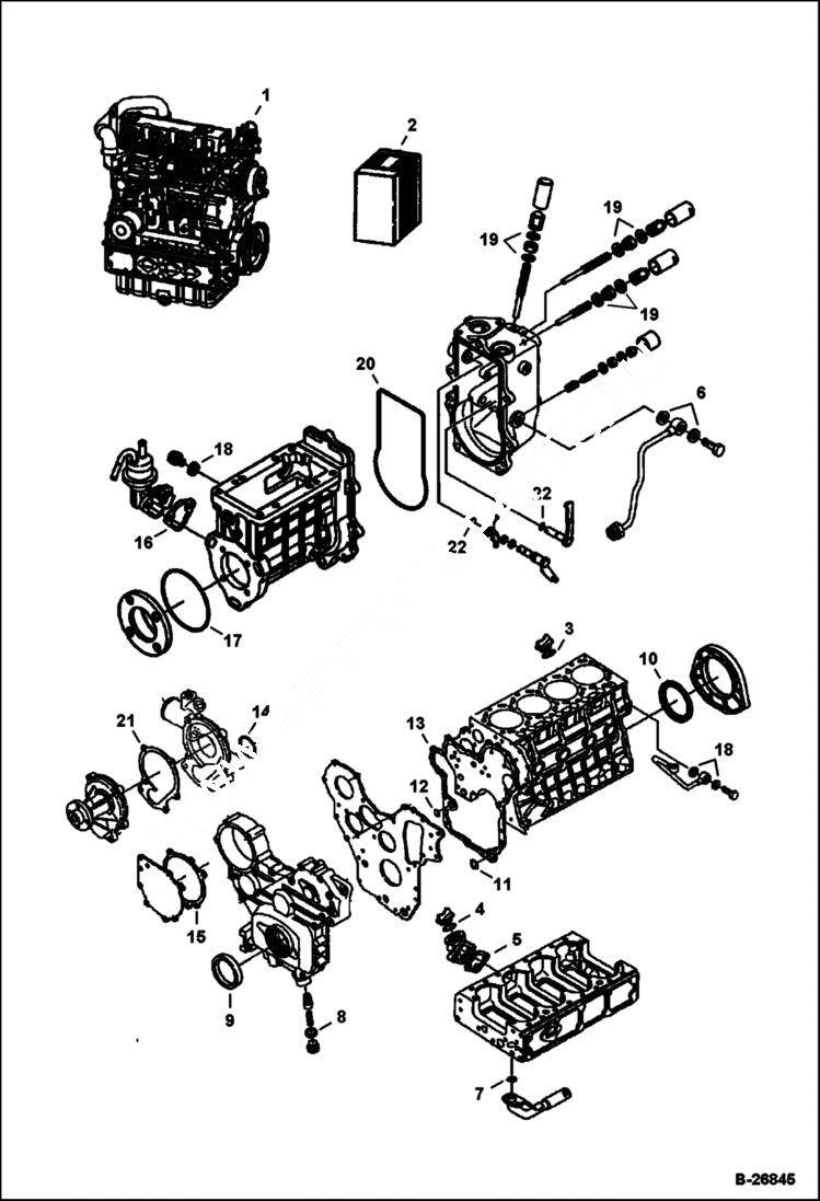 Схема запчастей Bobcat S-Series - ENGINE & LOWER GASKET KIT (S/N 5213, 5214, 5215, 5216) (V3300 DI T Kubota) (Tier I) POWER UNIT