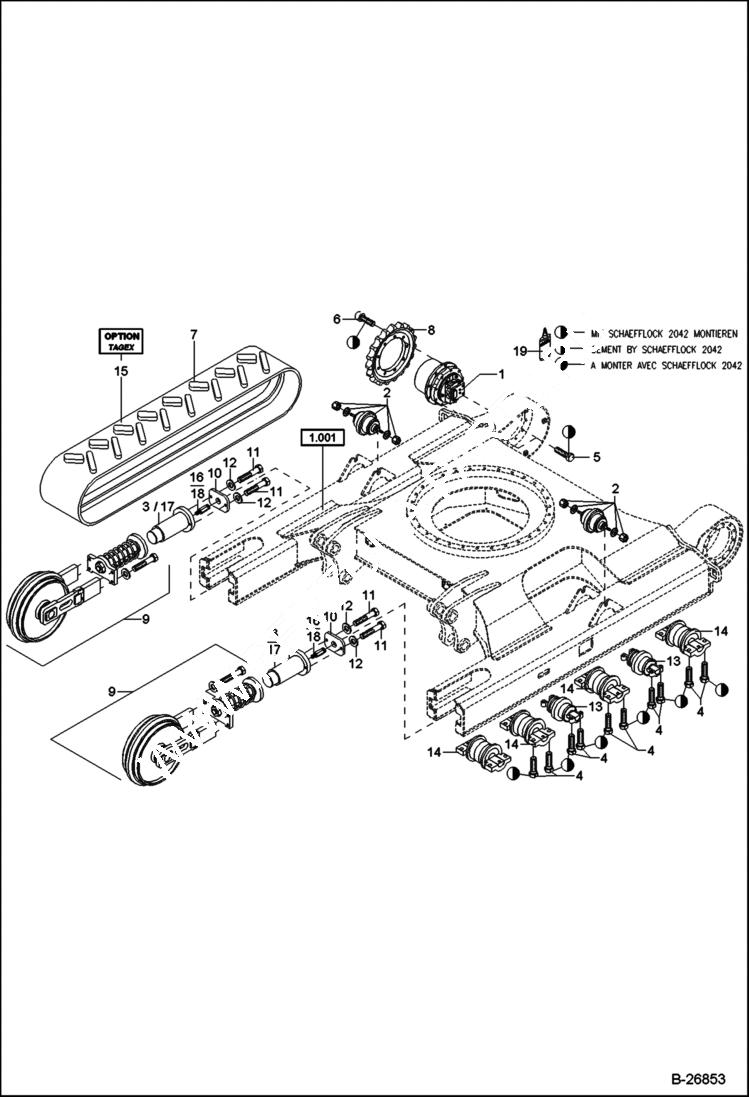 Схема запчастей Bobcat 442 - RUBBER TRACK 5289 11552 & Below 5286 11587 & Below UNDERCARRIAGE