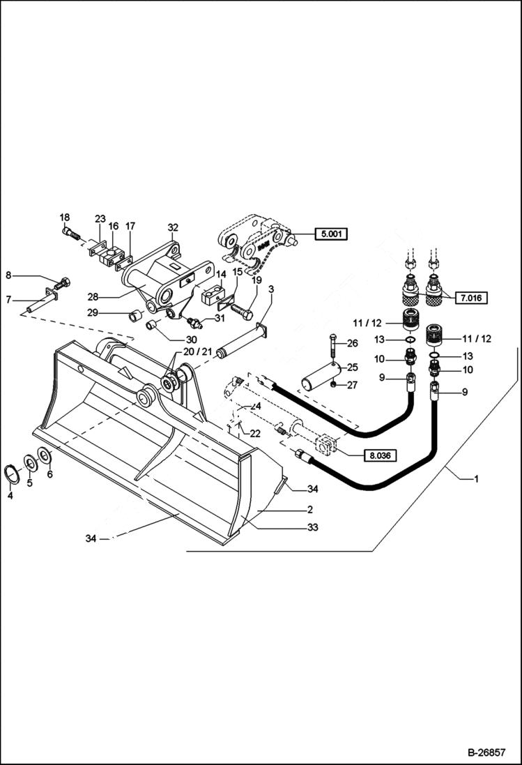 Схема запчастей Bobcat 442 - BUCKET Swiveling - Quick Release - Terex 1250mm ACCESSORIES & OPTIONS