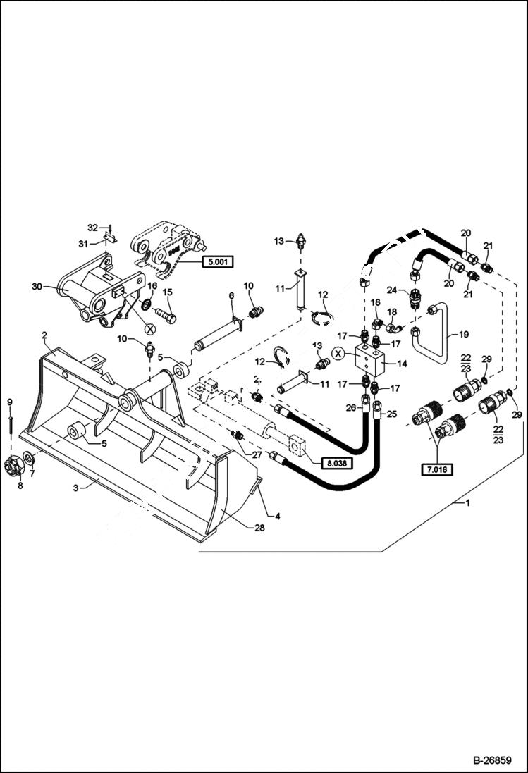 Схема запчастей Bobcat 442 - BUCKET Swiveling - Quick Mount Hitch - Terex 1500mm ACCESSORIES & OPTIONS