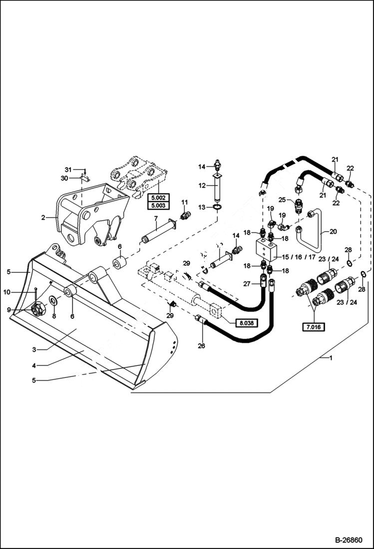 Схема запчастей Bobcat 442 - BUCKET Swiveling - Quick Mount Hitch - MSO8 - HS08 1500mm ACCESSORIES & OPTIONS