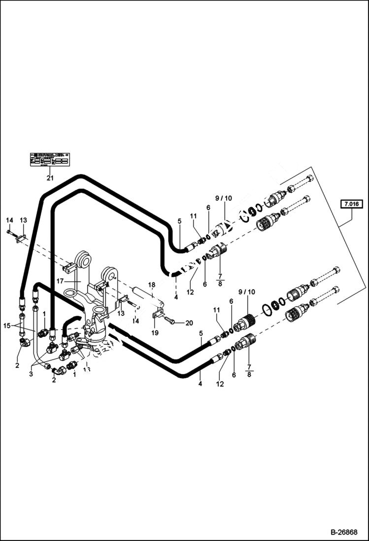 Схема запчастей Bobcat 442 - HYDRAULIC INSTALLATION With Grab Suspension Direct Mounted - Type GM2 ACCESSORIES & OPTIONS