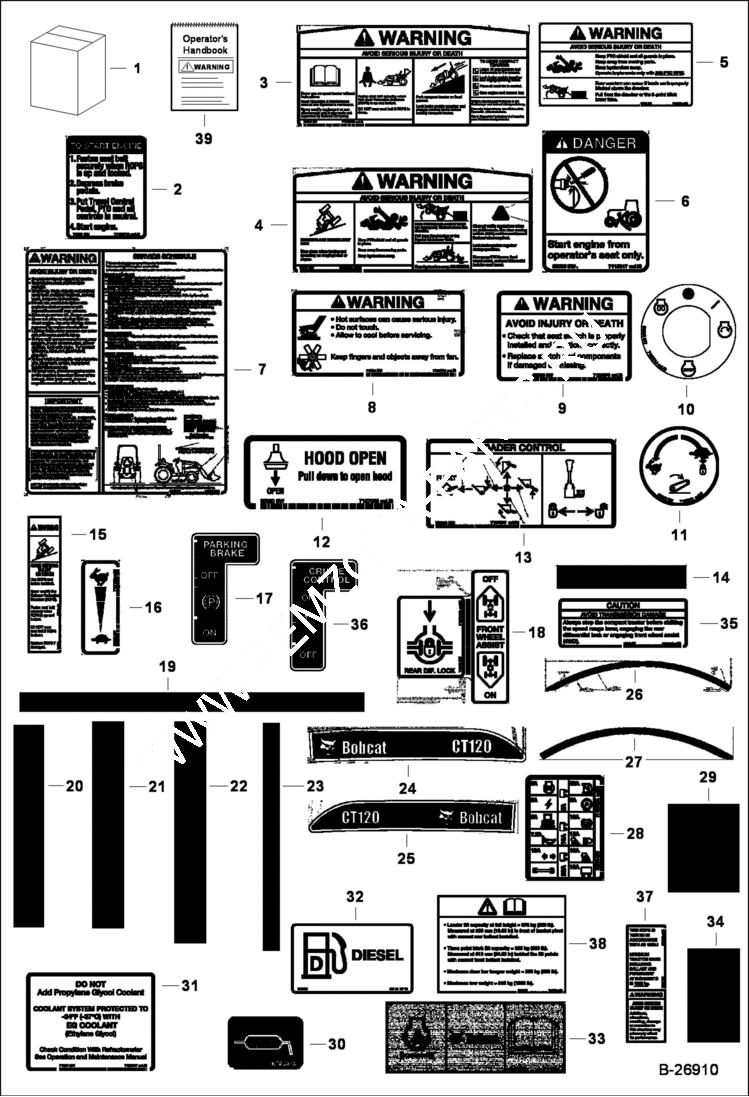 Схема запчастей Bobcat CT120 - DECALS ACCESSORIES & OPTIONS