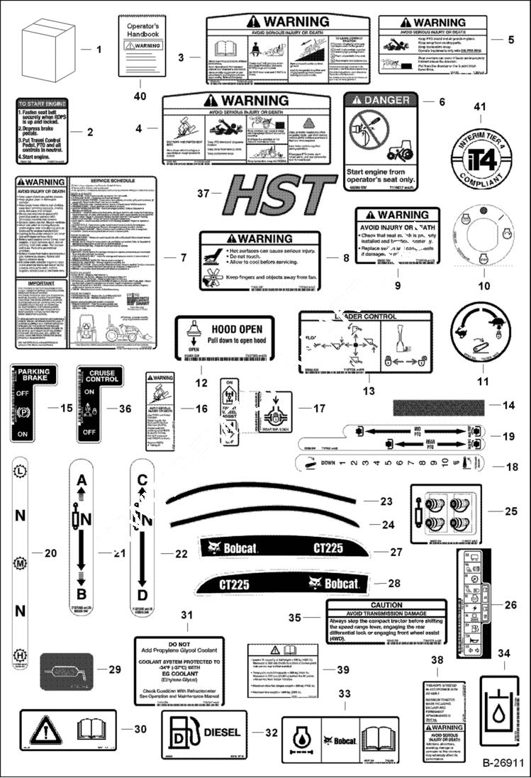 Схема запчастей Bobcat CT225 - DECALS ACCESSORIES & OPTIONS