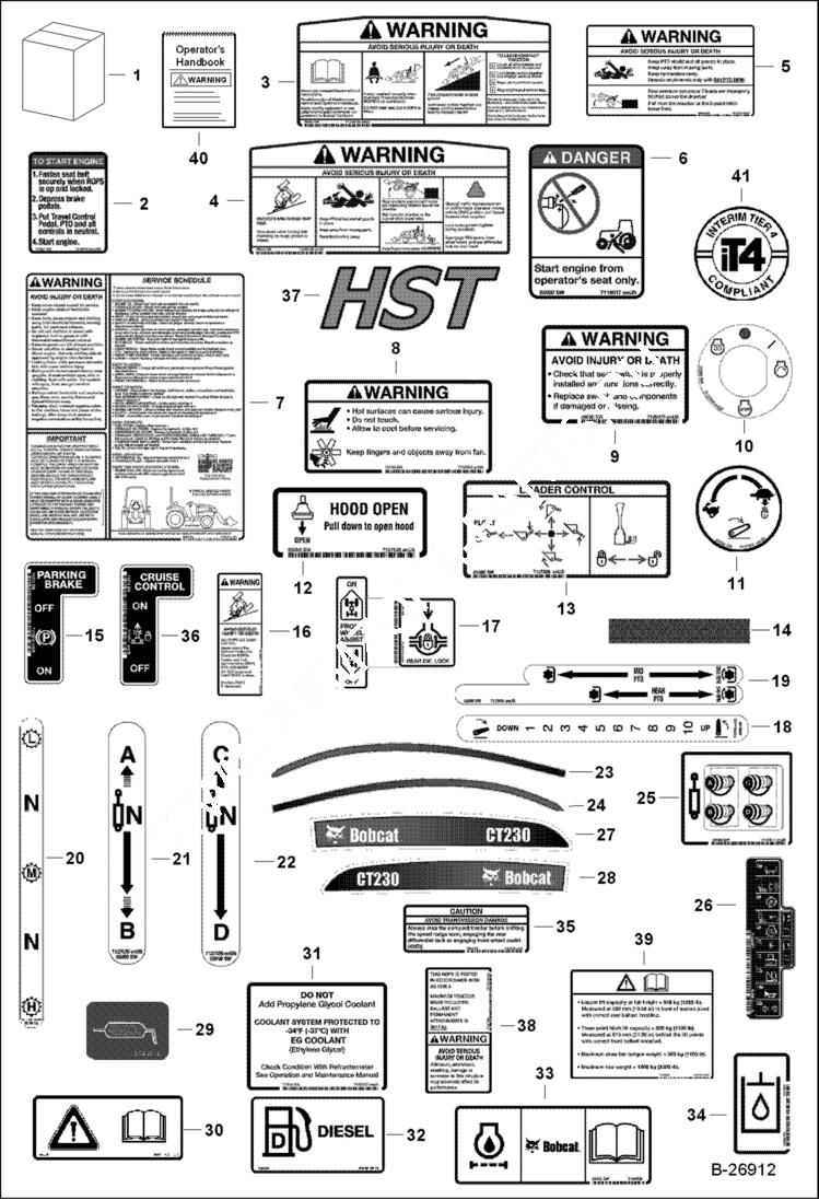 Схема запчастей Bobcat CT230 - DECALS ACCESSORIES & OPTIONS