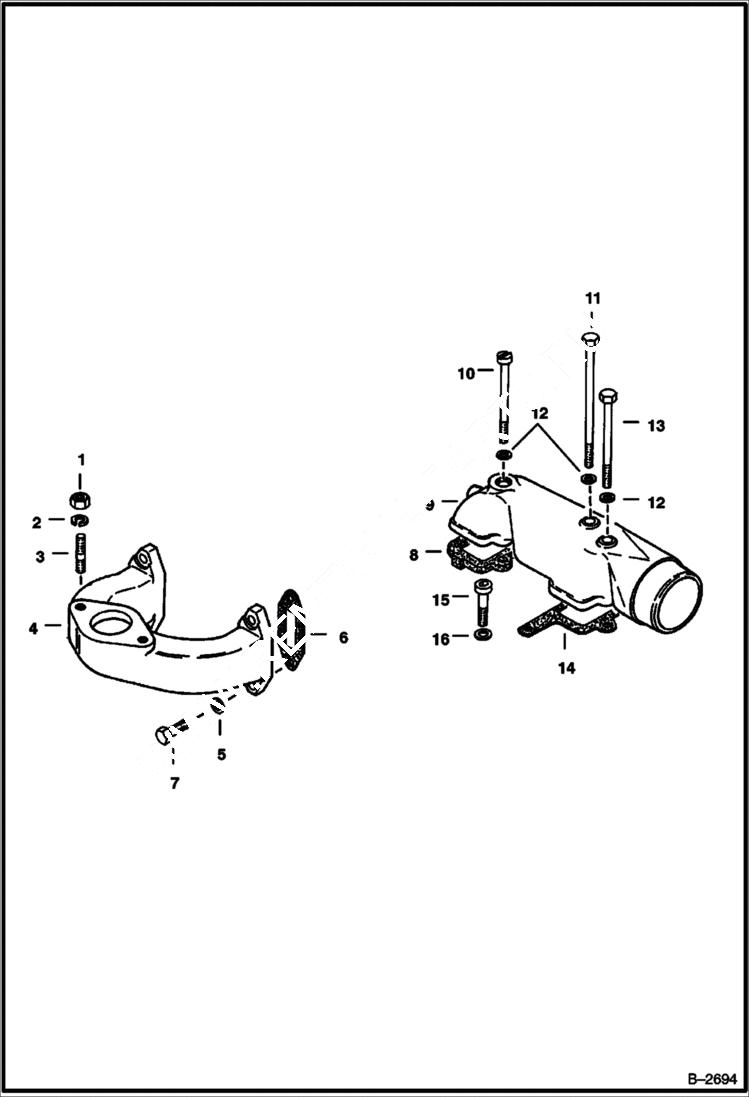 Схема запчастей Bobcat 600s - INTAKE & EXHAUST MANIFOLDS Deutz F2L411W POWER UNIT