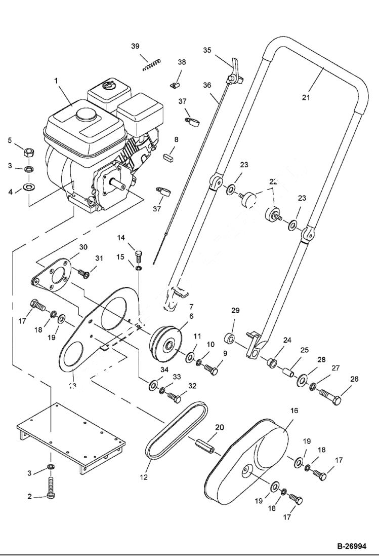 Схема запчастей Bobcat VIBRATORY PLATE COMPACTOR - MAIN FRAME (Engine & Clutch) MAIN FRAME