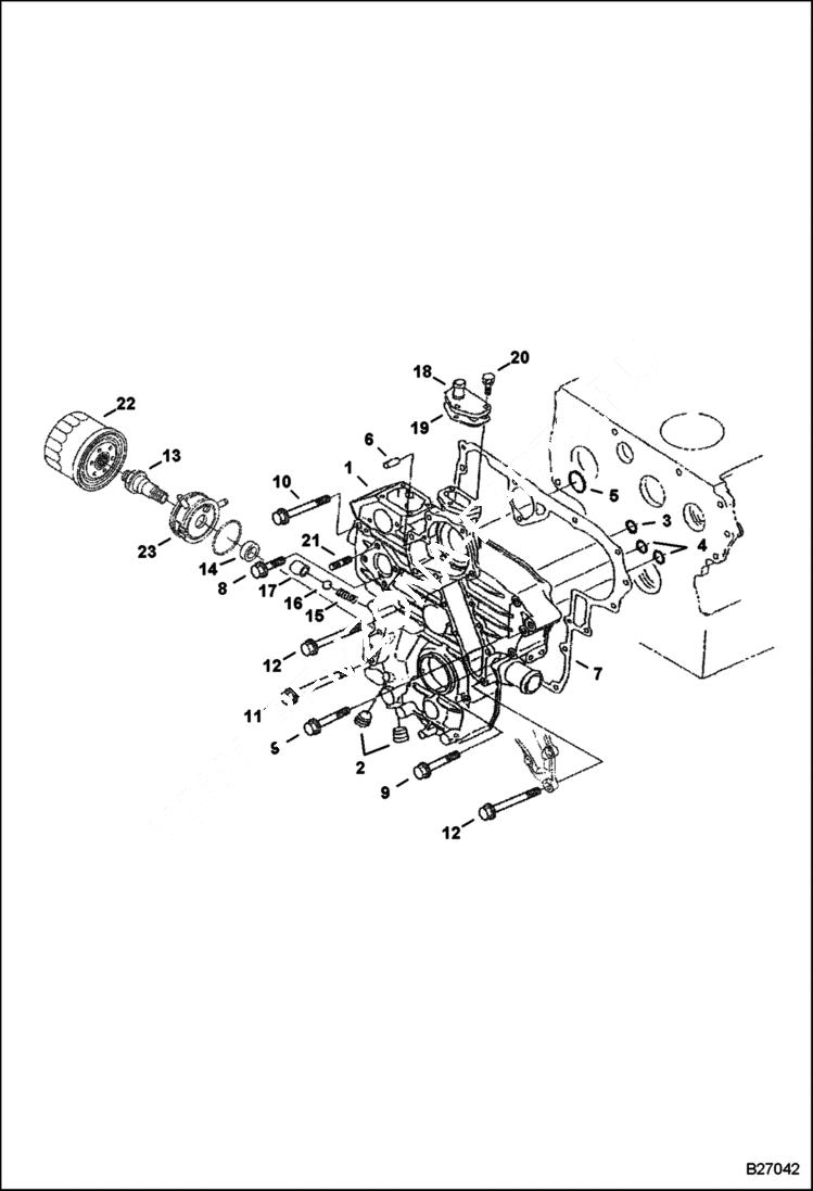 Схема запчастей Bobcat 341 - GEARCASE (S/N E/ 9FZ999 & Below) POWER UNIT