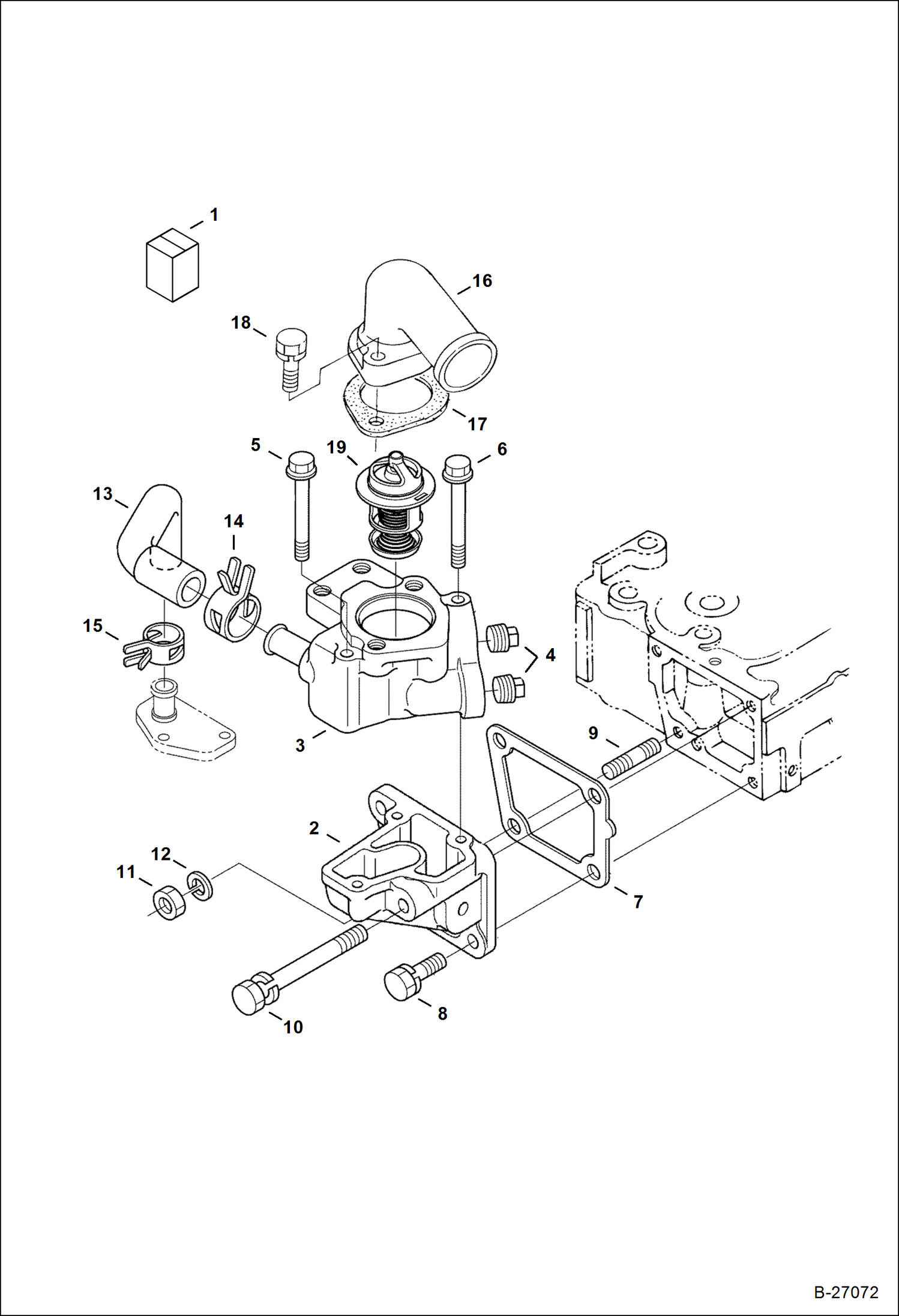 Схема запчастей Bobcat S-Series - WATER FLANGE & THERMOSTAT POWER UNIT