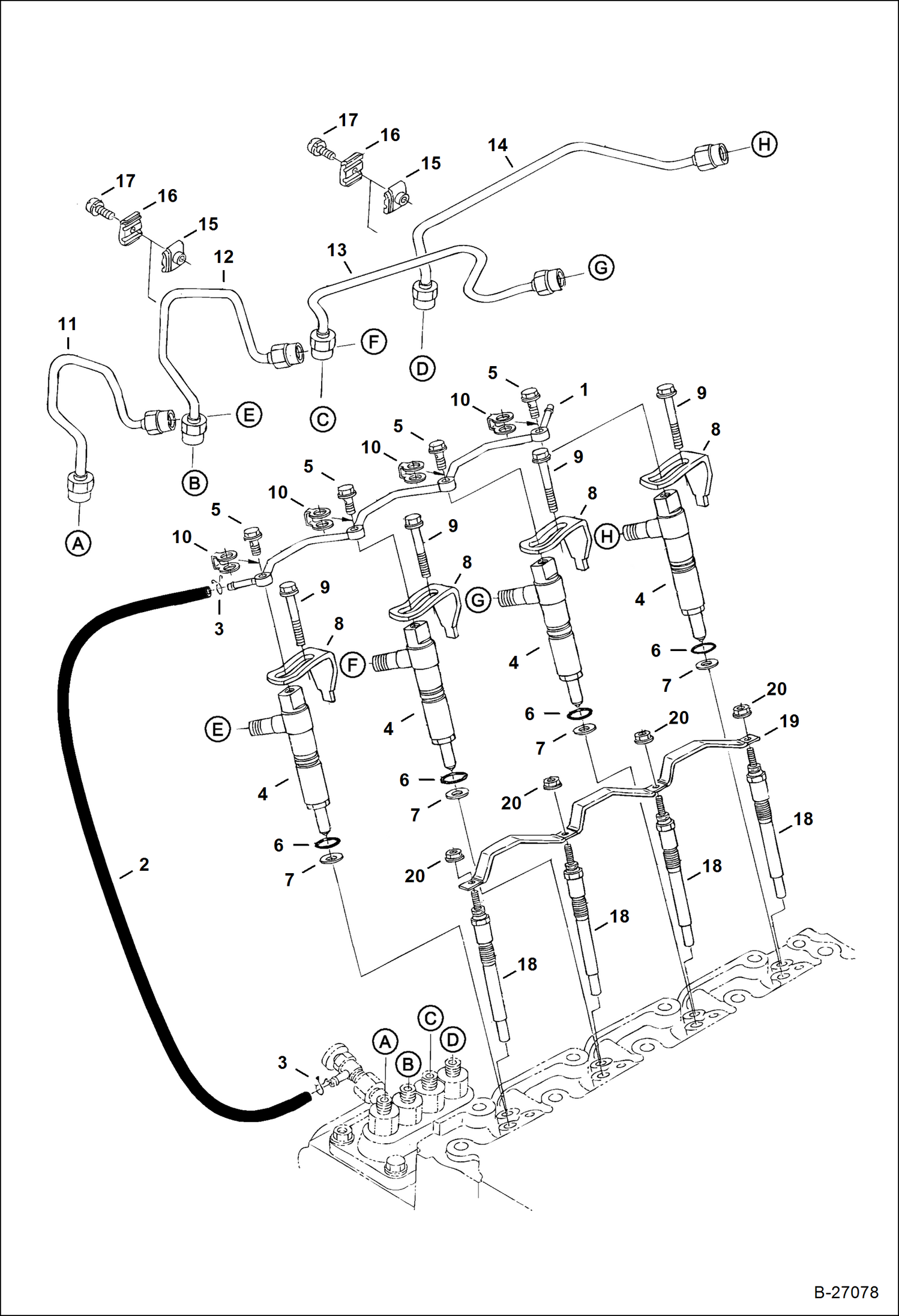 Схема запчастей Bobcat 331 - INJECTOR NOZZLES POWER UNIT