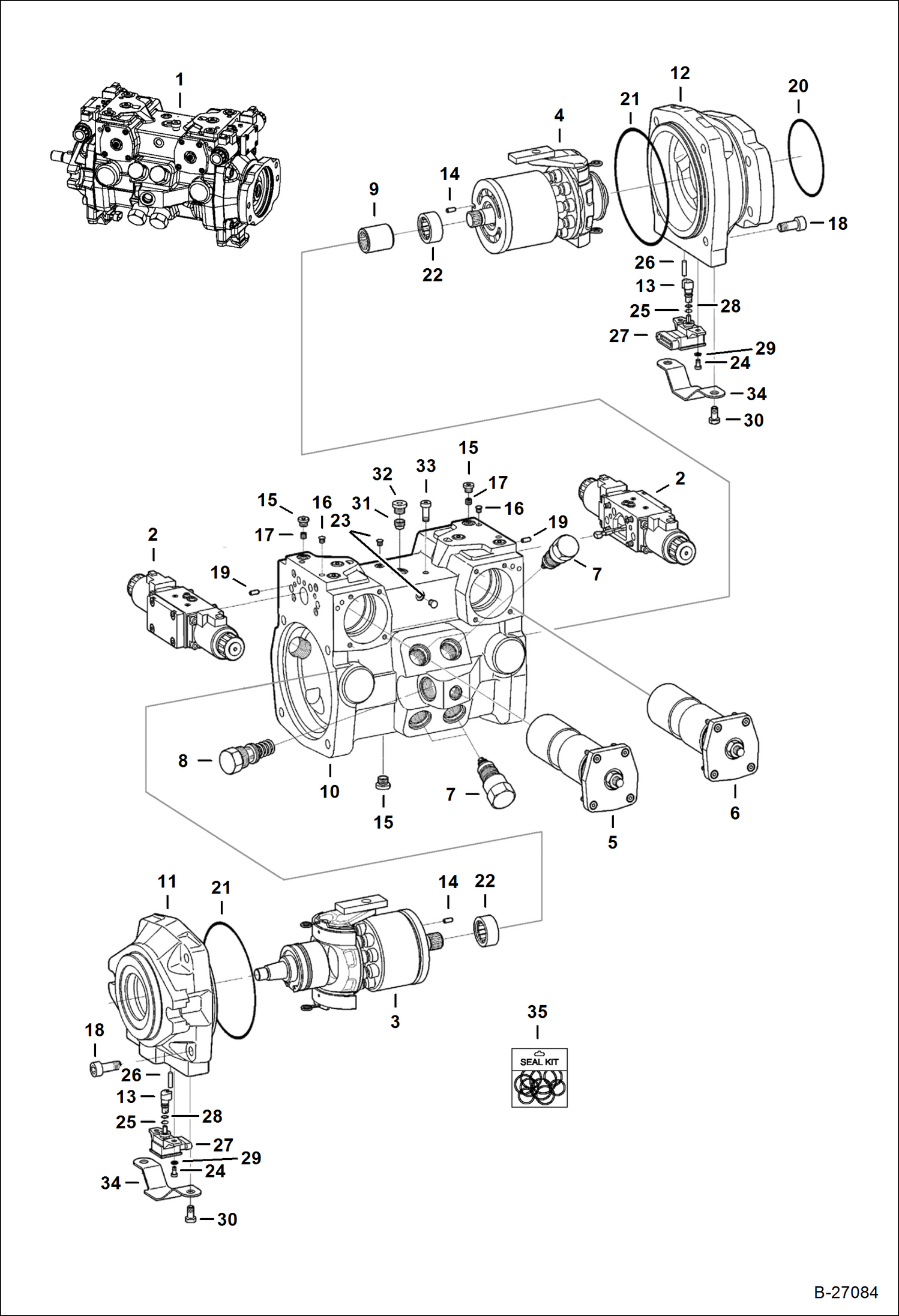 Схема запчастей Bobcat T-Series - HYDROSTATIC PUMP (Selectable Joystick Controls) (S/NA7MP11001-62125, AAKZ11001-35000) HYDROSTATIC SYSTEM