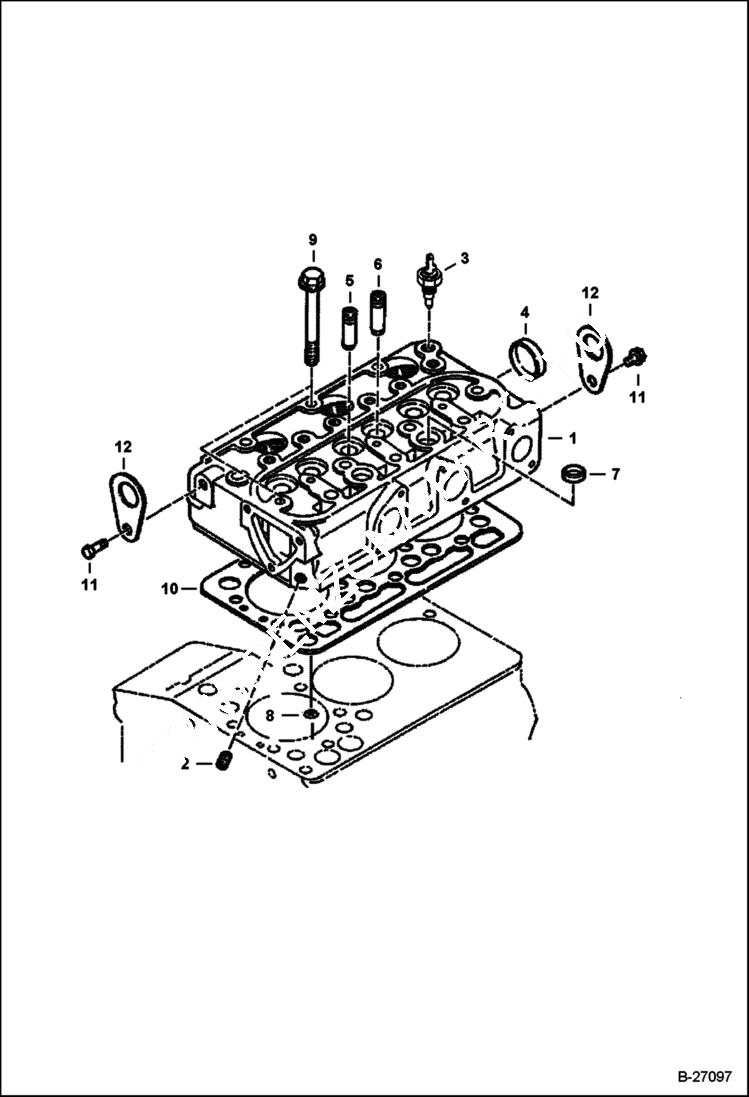 Схема запчастей Bobcat 400s - CYLINDER HEAD (Kubota D722) (515013988 & Above, 515113996 & Above) POWER UNIT