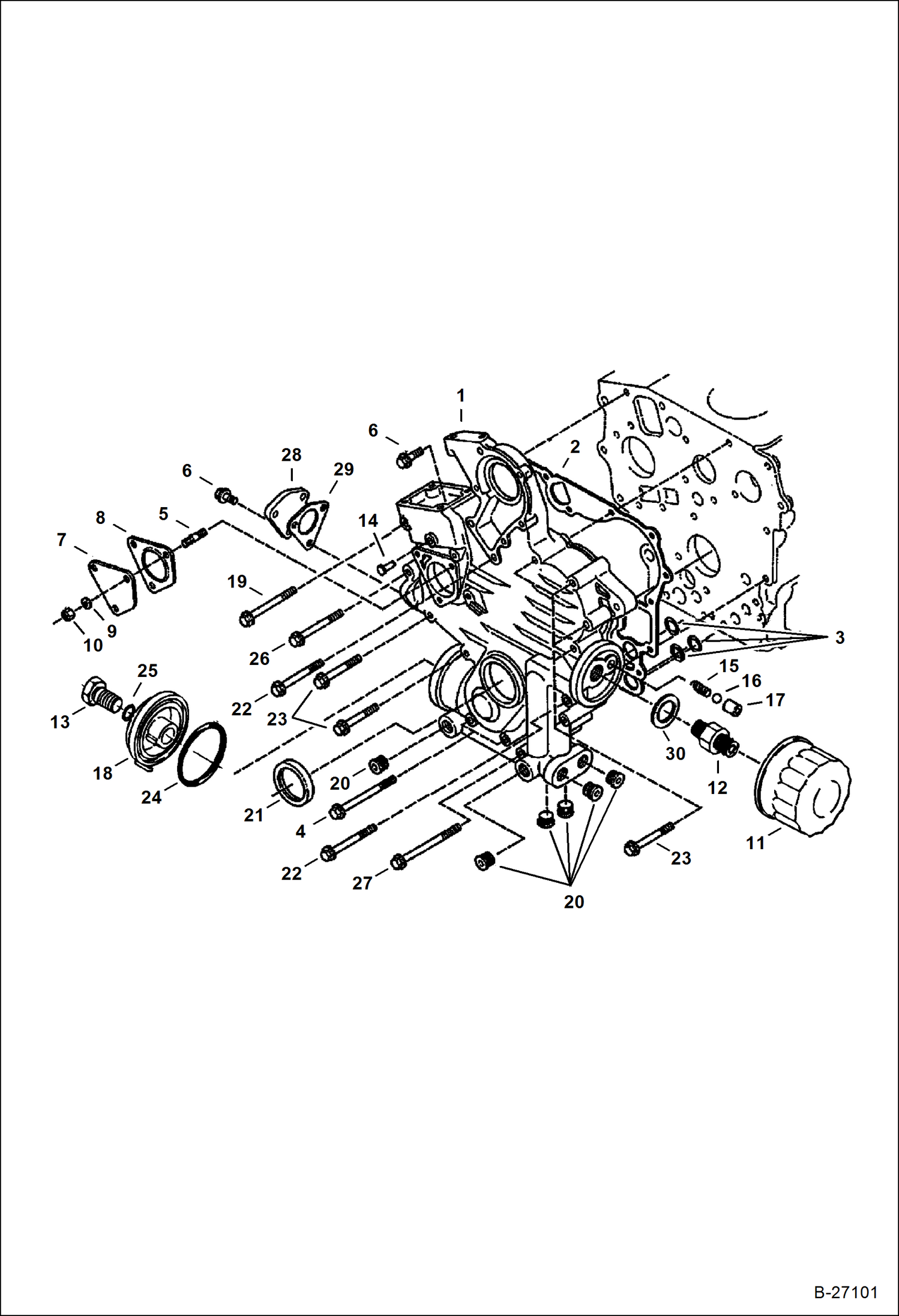 Схема запчастей Bobcat 400s - GEARCASE (Kubota D722) (515013988 & Above, 515113996 & Above) POWER UNIT