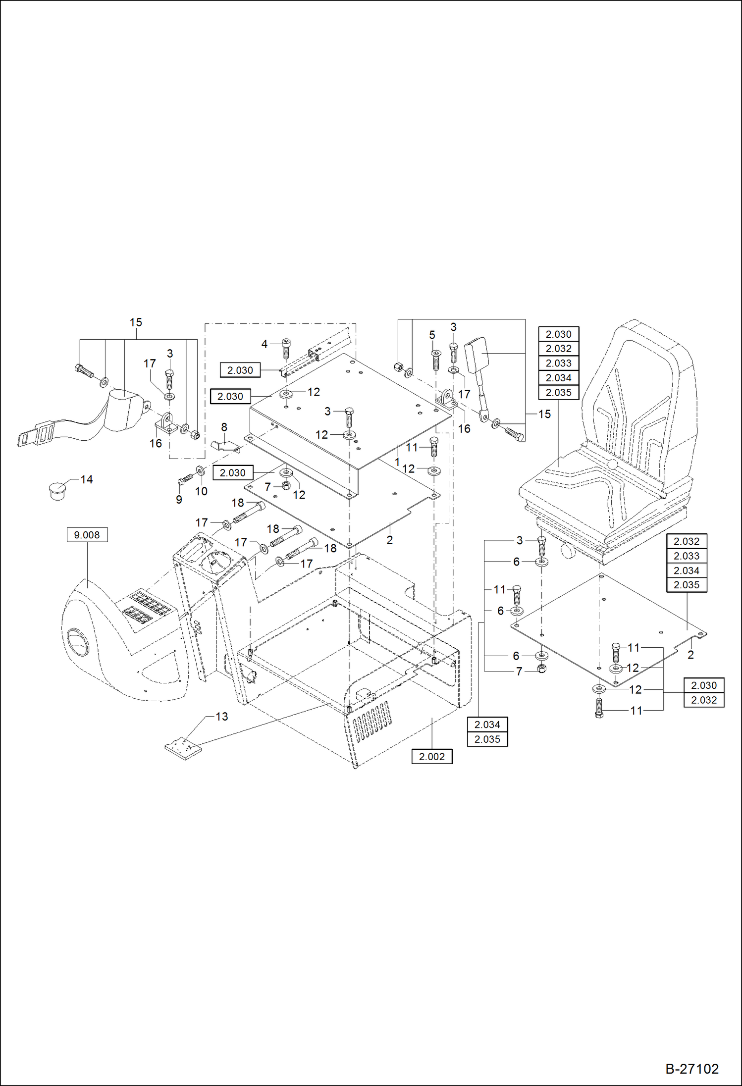 Схема запчастей Bobcat 442 - SEAT CONSOLE MAIN FRAME