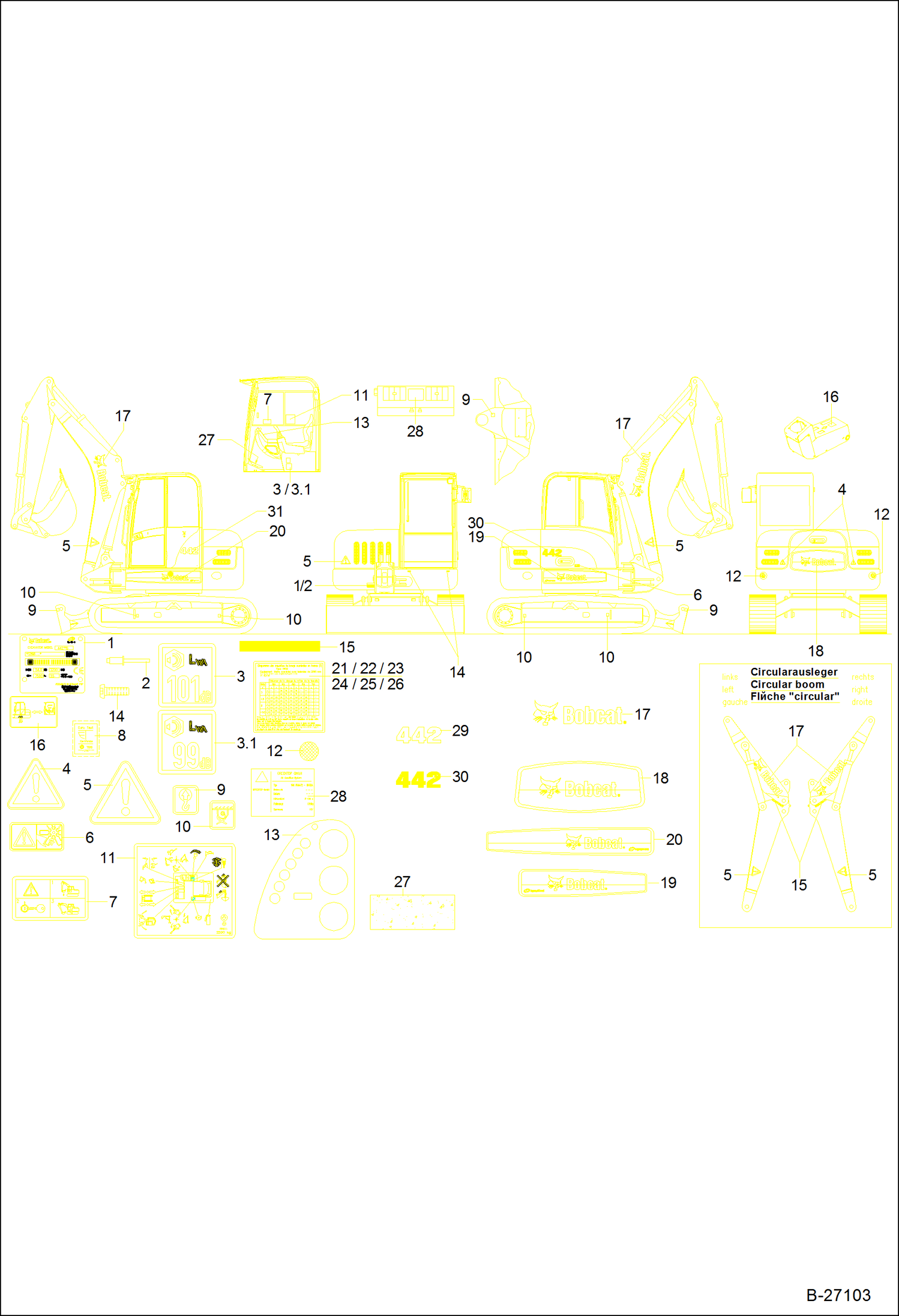 Схема запчастей Bobcat 442 - DECALS ACCESSORIES & OPTIONS