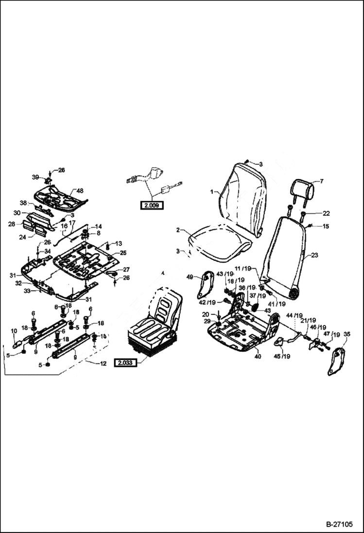 Схема запчастей Bobcat 442 - OPERATORS SEAT MAIN FRAME